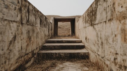 Obraz premium Stone steps leading to a square opening in ancient ruins.
