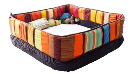 Infant playpen designed for portability, suitable for indoor and outdoor use, providing a safe environment for babies to explore and play, sturdy and lightweight, isolated on transparent background