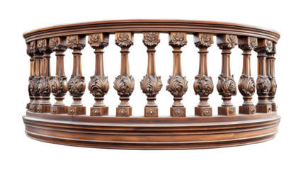 Decorative wooden balcony railing, perfect for classic and vintage architecture, isolated on transparent background