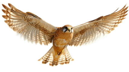 Kestrel hovering in the air, isolated on transparent background