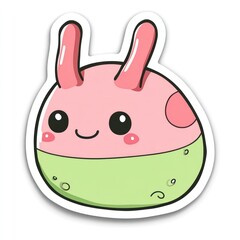 Cute pink-green creature sticker, playful design, white background, kids' craft