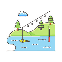 Fototapeta premium riverbank with fishing poles icon, riverbank with fishing poles vector,