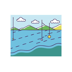 shoreline with fishing poles icon, shoreline with fishing poles vector,