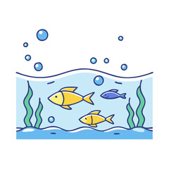 underwater scene with fish icon, underwater scene with fish vector