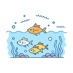underwater scene with fish icon, underwater scene with fish vector