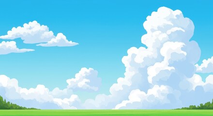 Fototapeta premium A flat illustration of a bright blue sky filled with fluffy white clouds