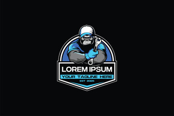 Strong Gorilla with wrench logo vector image template