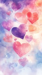 A watercolor illustration of floating hearts blending into soft pastel clouds. Perfect for Valentine's Day, greeting cards, and romantic designs.