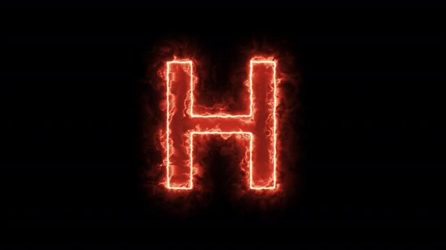 Bright neon glowing light red letter H, Seamless looping animation on black background,  Glowing loop neon alphabet letter H.