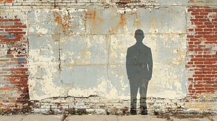 Shadow Man Against a Weathered Brick Wall