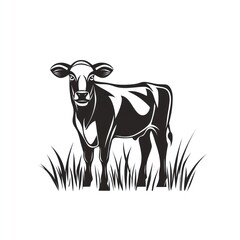 Standing calf in grass vector image with white background for agricultural use