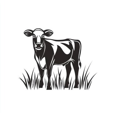 Standing calf in grass vector image with white background for agricultural use