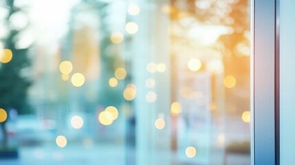 Abstract blurred light reflections in empty store window display for contemporary art concept