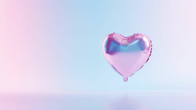 Pink metallic heart balloon on soft gradient background for valentine's decoration