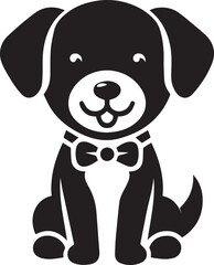 Cute silhouette puppy vector black and white (smiling face cute mini dog big ears and big hair vector black)
