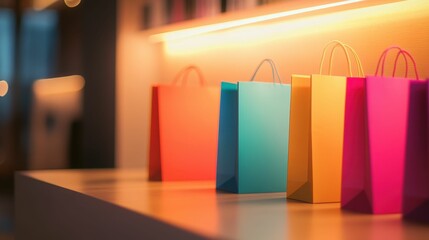 Vibrant shopping bags on display in modern retail setting