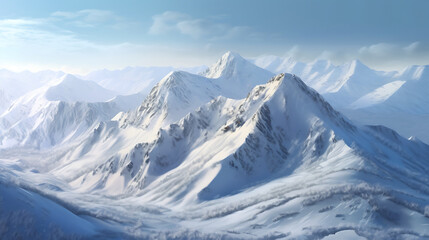 Fototapeta premium Realistic Snowy Mountain Landscape with Smooth Snow Textures,Snowy Mountain Landscape on White Background,Snowy Mountain Landscape Isolated, blue sky,Majestic mountain range triptych,Generative Ai