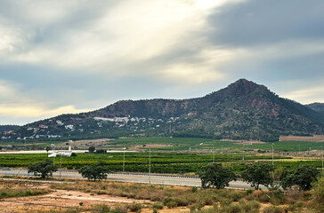 View on Houses on Mountain. Home on hills. House in mountains. Villa in El Picaio, Spain