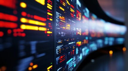 Futuristic control room with abstract glowing holographic interface