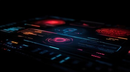 Futuristic control room interface with glowing holographic elements