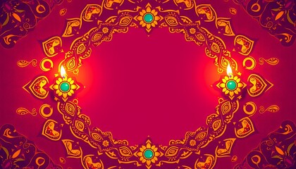 Luminous Diwali Candles with Intricate Mandala Frame: Festive Greeting Card Design