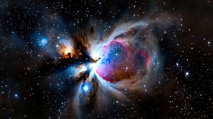 A colorful nebula in space with a blue and red cloud