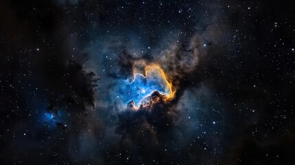 Fototapeta premium A starry sky with a large orange and blue cloud in the middle
