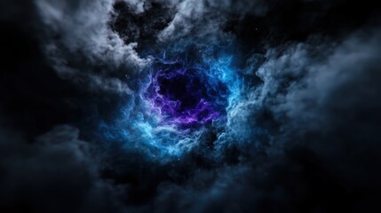 A dark sky with a blue and purple cloud
