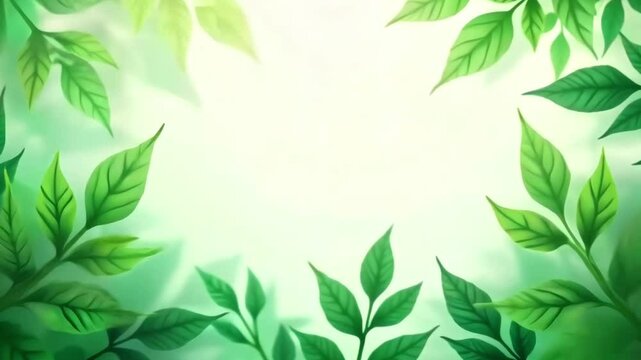Spring illustration with tropical leaves background. Vector minimalist illustration. Empty copy space in the center, gentle pleasant tones