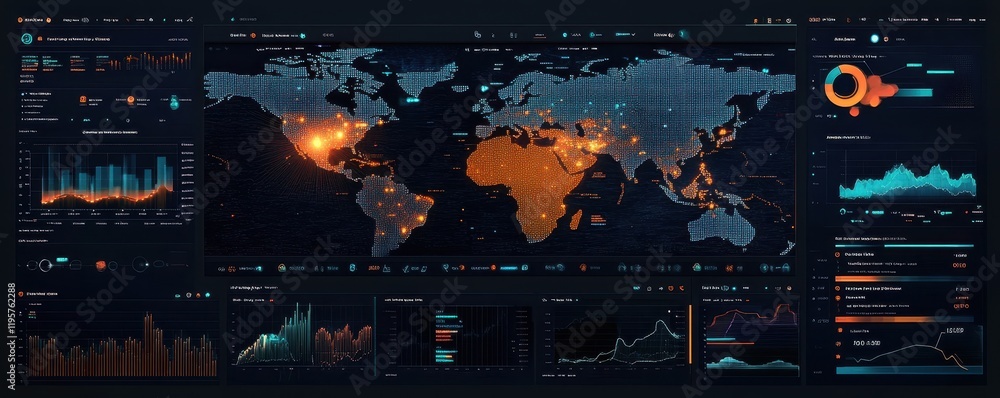 Aufkleber global data analysis dashboard with interactive map and charts
