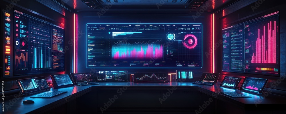 Aufkleber futuristic control room with digital screens and data visualization