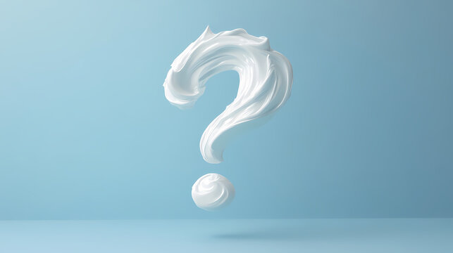 Swirled white skincare cream in the shape of a question mark. concept hydrating skincare, unique packaging, questionable ingredients. Brightfern. Illustration