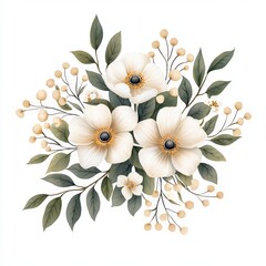 Elegant floral arrangement featuring white blooms and green foliage, perfect for elegant and serene decor.