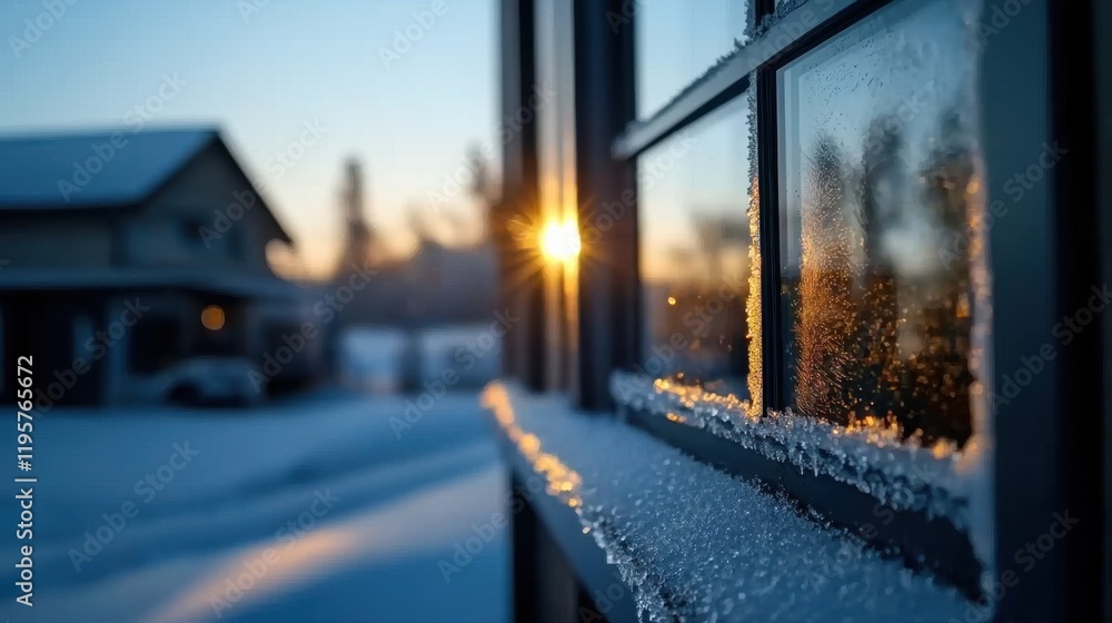 Aufkleber a window with frost on it and a house in the background