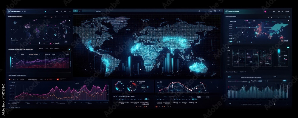 Leinwandbilder global data dashboard with interactive world map and analytics display