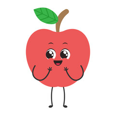 Apple with a Smile: A cheerful red apple with cute eyes, a happy expression, and arms outstretched welcomes the viewer with a charming grin.  