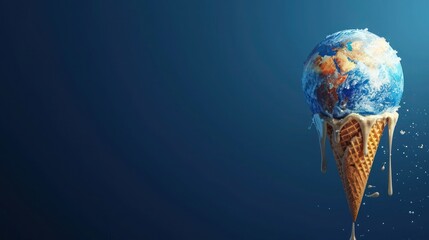 Melting globe ice cream cone symbolizes climate change