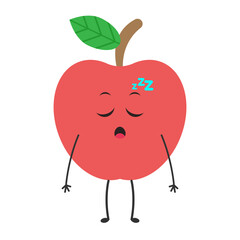 Sleepy Apple Cartoon: An adorable cartoon apple with a sleepy face, closed eyes, and Zzz's above its head, standing on little legs with a single leaf on top.