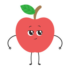 Cute Apple Character: A charming cartoon apple with adorable eyes, a friendly smile, and tiny arms and legs. Perfect for children's books, educational materials, or fun, healthy branding. 