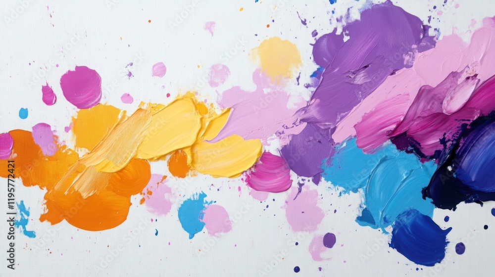 Poster a dynamic abstract piece with bold brushstrokes and splashes of bright colors, symbolizing motion