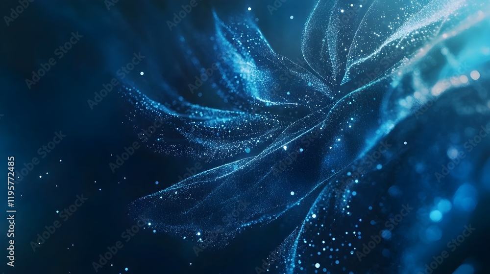 Poster abstract blue particle flow dynamic design elegant swirling motion background digital art futuristic