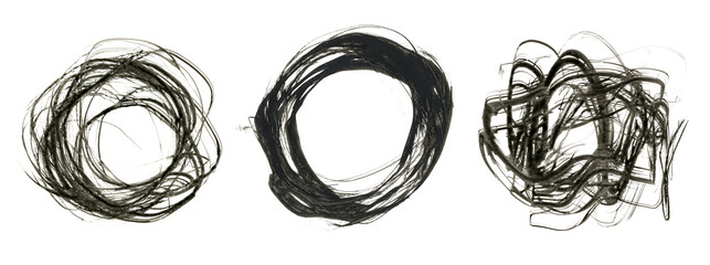 Art Ink Black brushstroke painting smear ink watercolor blot. Abstract circle line stain on white background.