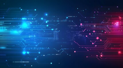 Fototapeta premium Abstract Digital Circuit Board Technology Background Pink Blue Neon Glowing Lines Futuristic Modern Design Innovation Network Internet Data Connection