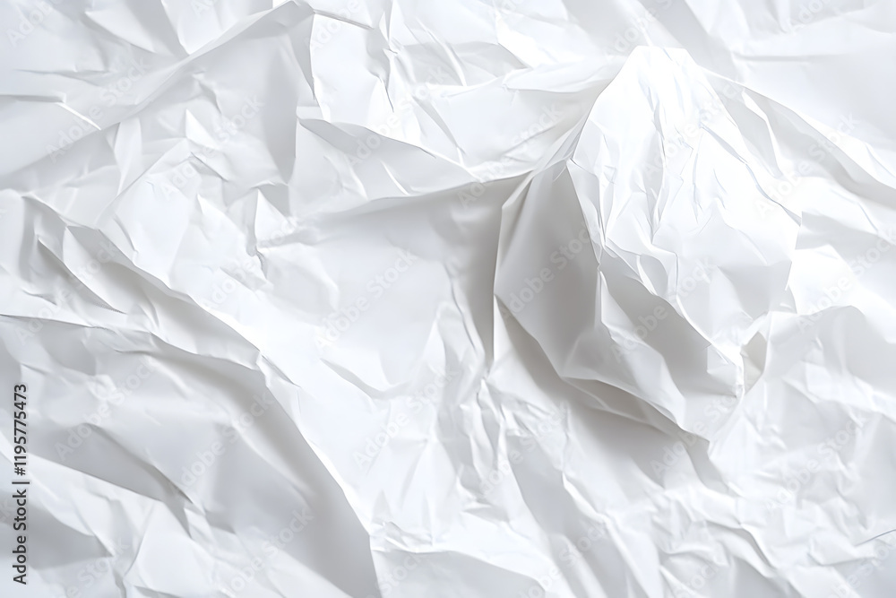 Poster crumpled white paper texture with natural creases and subtle shadows for backgrounds and design proj
