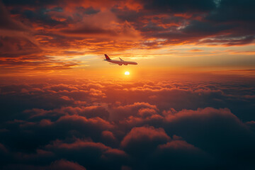 Obraz premium Sunrise Serenity Aerial Views of Airplanes Soaring Above Clouds