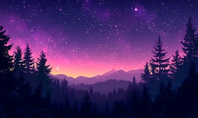 Naklejka premium Violet and Pink Starry Cosmos Over a Silhouette of Trees, Captivating HD Phone Wallpaper