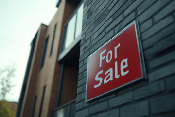 Obraz premium Sign announcing property for sale at modern urban building