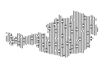 Electronic circuit board forming map of Austria representing technology and innovation