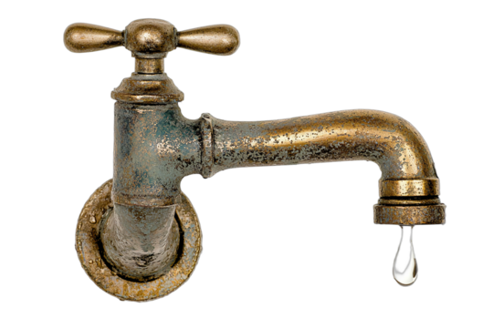 an old faucet with a drop of water coming out of it PNG image, PNG file, Generative art.