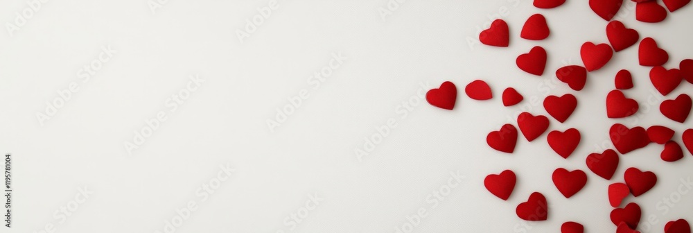 Aufkleber small red hearts are arranged on a white surface, creating a romantic background perfect for valenti